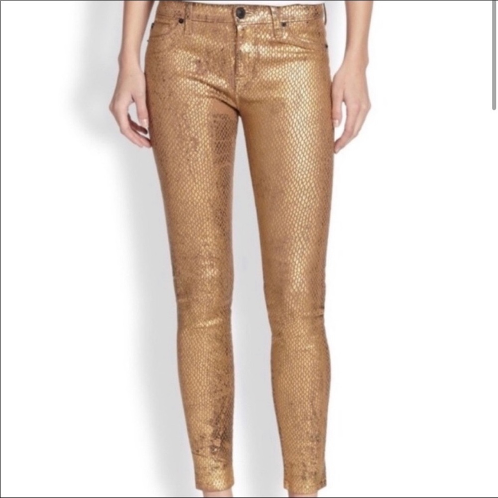 Hudson Midrise Nico Jeans: Gold, Skinny, Snakeskin